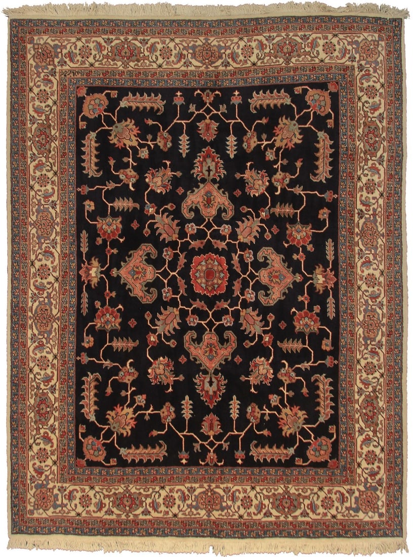 Circa 1940 Black Persian Heriz Hand Knotted Wool Rug 249cm x 313cm: Circa 1940 Black Persian Heriz Hand Knotted Wool Rug 249cm x 313cm Rare antique Persian Heriz rug in a traditional tribal style, hand-knotted and handmade with a geometric floral pattern. It features 