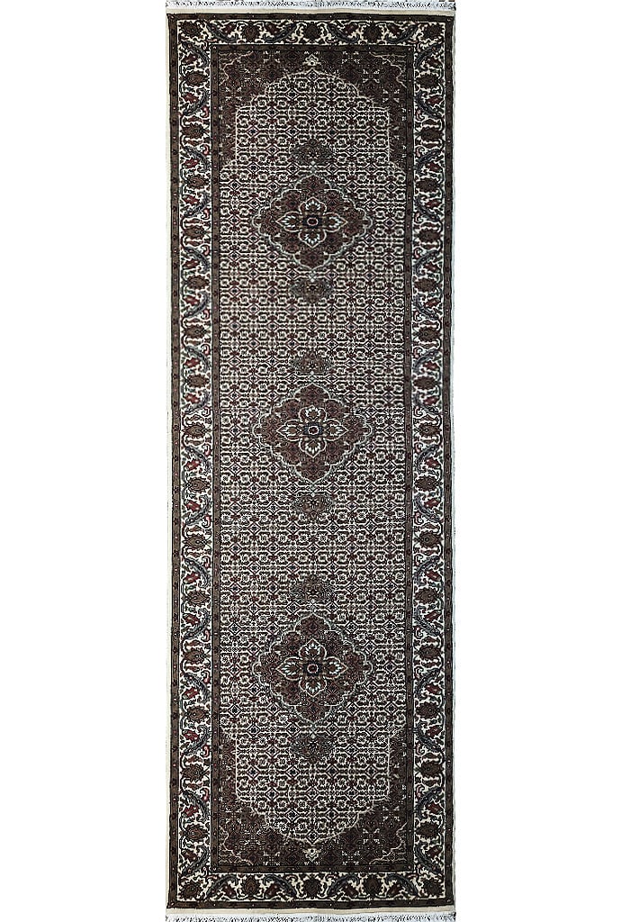 Mahi Tabriz 2.6 x 10.1 Ivory Hand-Knotted Runner Rug Persian Craftsmanship: Mahi Tabriz 2.6 x 10.1 Ivory Hand-Knotted Runner Rug Persian Craftsmanship Free continental US Shipping Introducing our exquisite 10-foot Mahi Tabriz Quality Hand-Knotted Runner in Ivory, a masterpiec