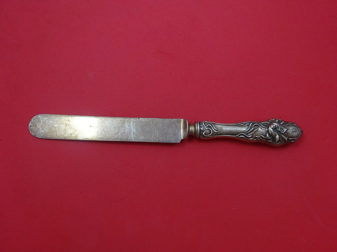 Fessenden Tulip Sterling Silver Blunt Dinner Knife 9 3/8 Inch Rare: Fessenden Tulip Sterling Silver Blunt Dinner Knife 9 3/8 Inch Rare This rare dinner knife features a sterling silver hollow handle with a blunt blade in the Tulip pattern by Fessenden. Originating fro
