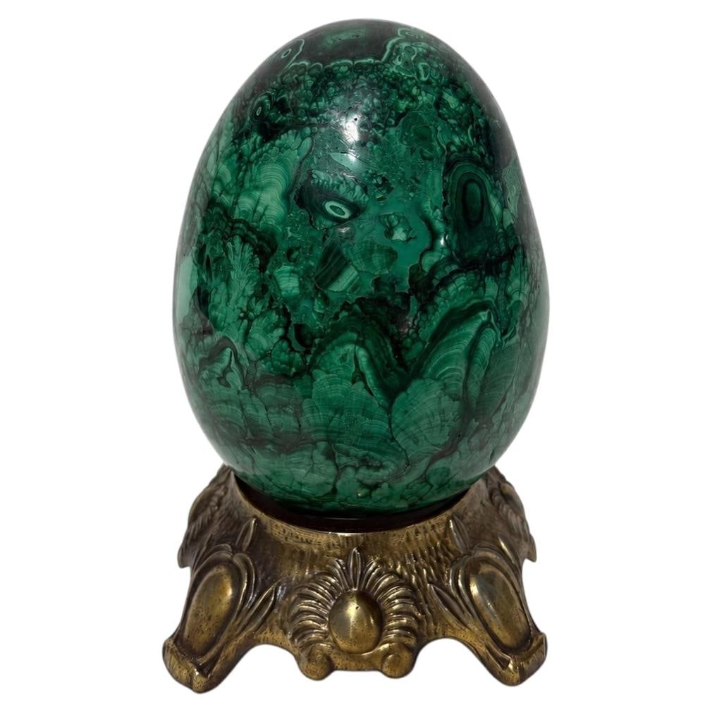 Malachite Egg Sculpture with Ornate Brass Stand Neoclassical Russia (1 of 10)