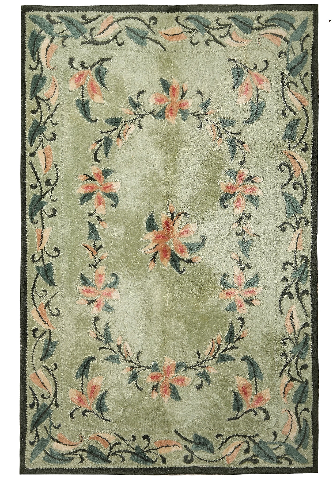 Green French Aubusson Savonnerie Hooked Area Rug 5.8 x 8.8 (1 of 13)