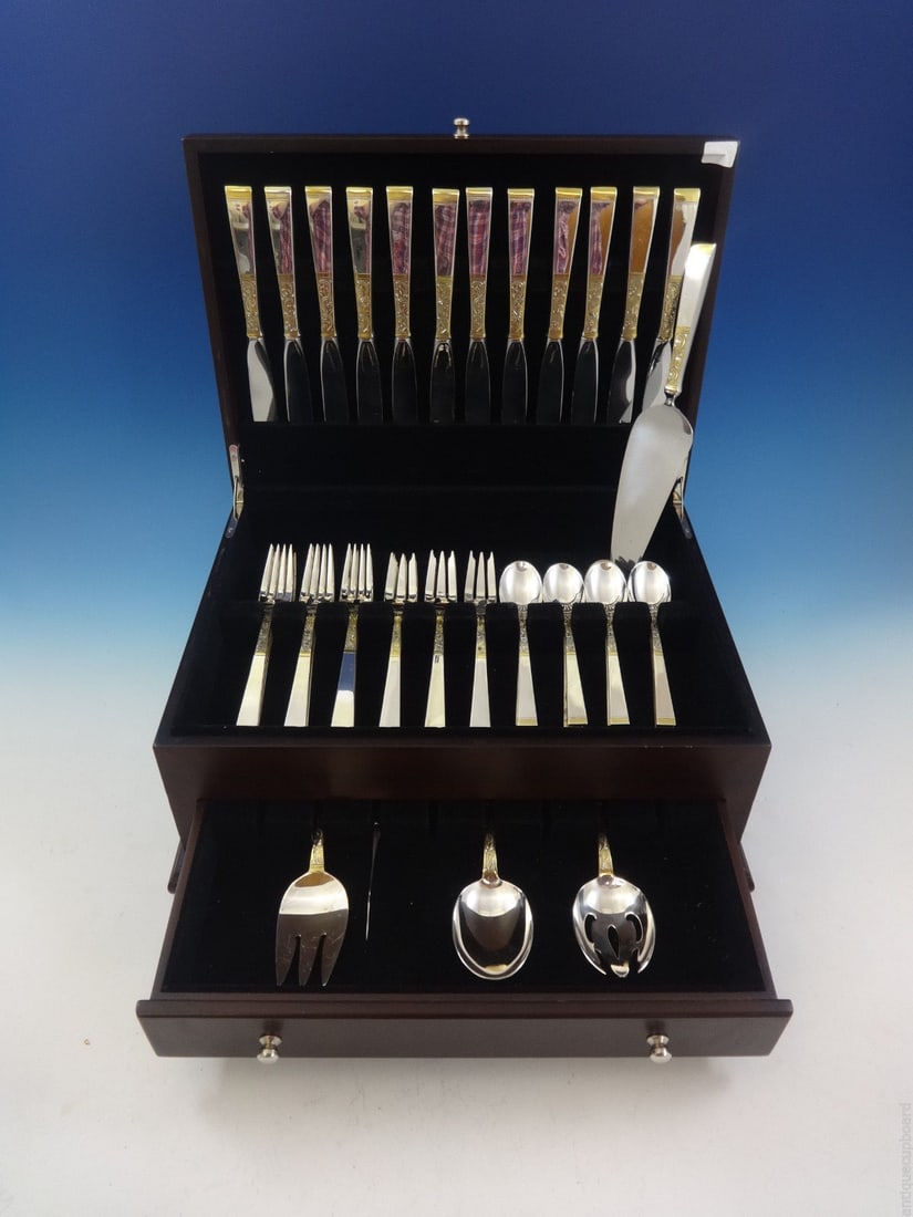 53 Piece Gorham Golden Scroll Sterling Flatware Service for 12 (1 of 11)