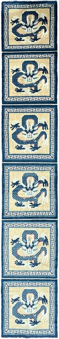 Antique Chinese Dragon Art Deco Runner Rug 2x13 Handmade 64x391cm: Antique Chinese Dragon Art Deco Runner Rug 2x13 Handmade 64x391cm This is a rare antique Chinese runner rug, handmade in the early 20th century. Featuring a striking dragon design in the Art Deco styl