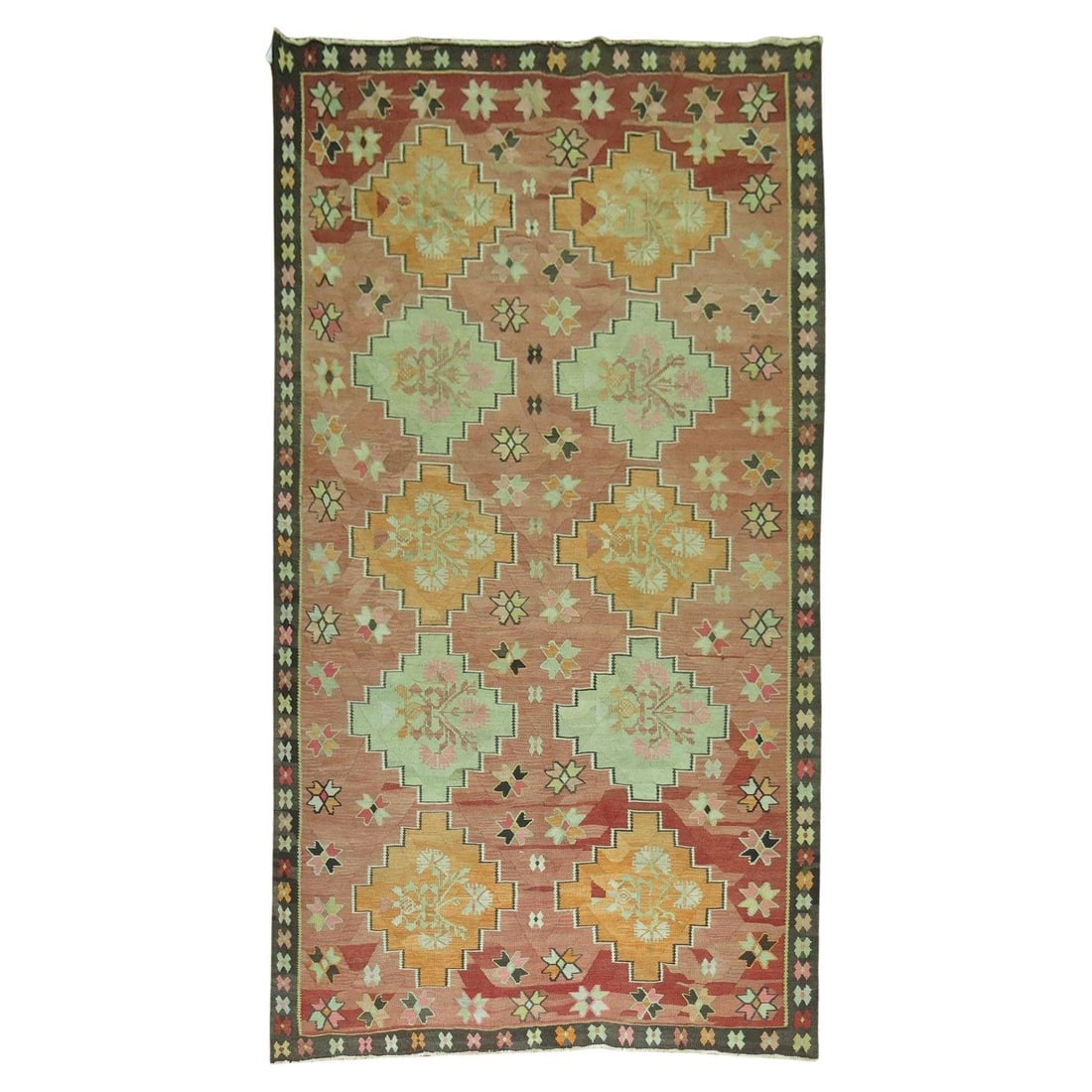 Mid-20th Century Rustic Turkish Kilim Wool Rug 5'7'' x 10'7'': Mid-20th Century Rustic Turkish Kilim Wool Rug 5'7'' x 10'7'' This Rustic Vintage Turkish Kilim is a stunning example of mid-20th century craftsmanship, featuring a geometric tribal flatweave design. 