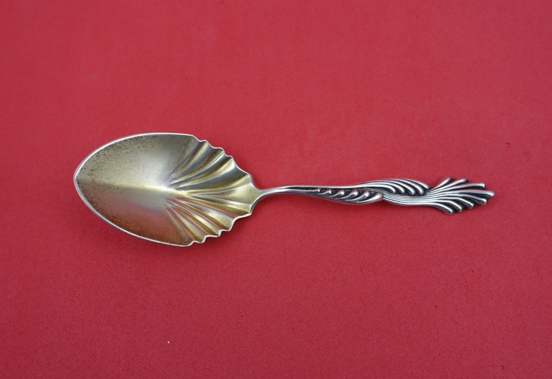 Shiebler Sterling Silver Tea Caddy Spoon Gold Washed Waves 4 3 4 (1 of 2)