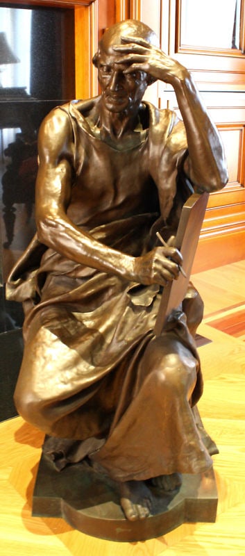 19th Century P Dubois Large Bronze Philosopher Statue by F Barbedienne: 19th Century P Dubois Large Bronze Philosopher Statue by F Barbedienne This exquisite large bronze statue, created by renowned artist P. Dubois, dates back to the 19th century (1850-1900). Crafted by 