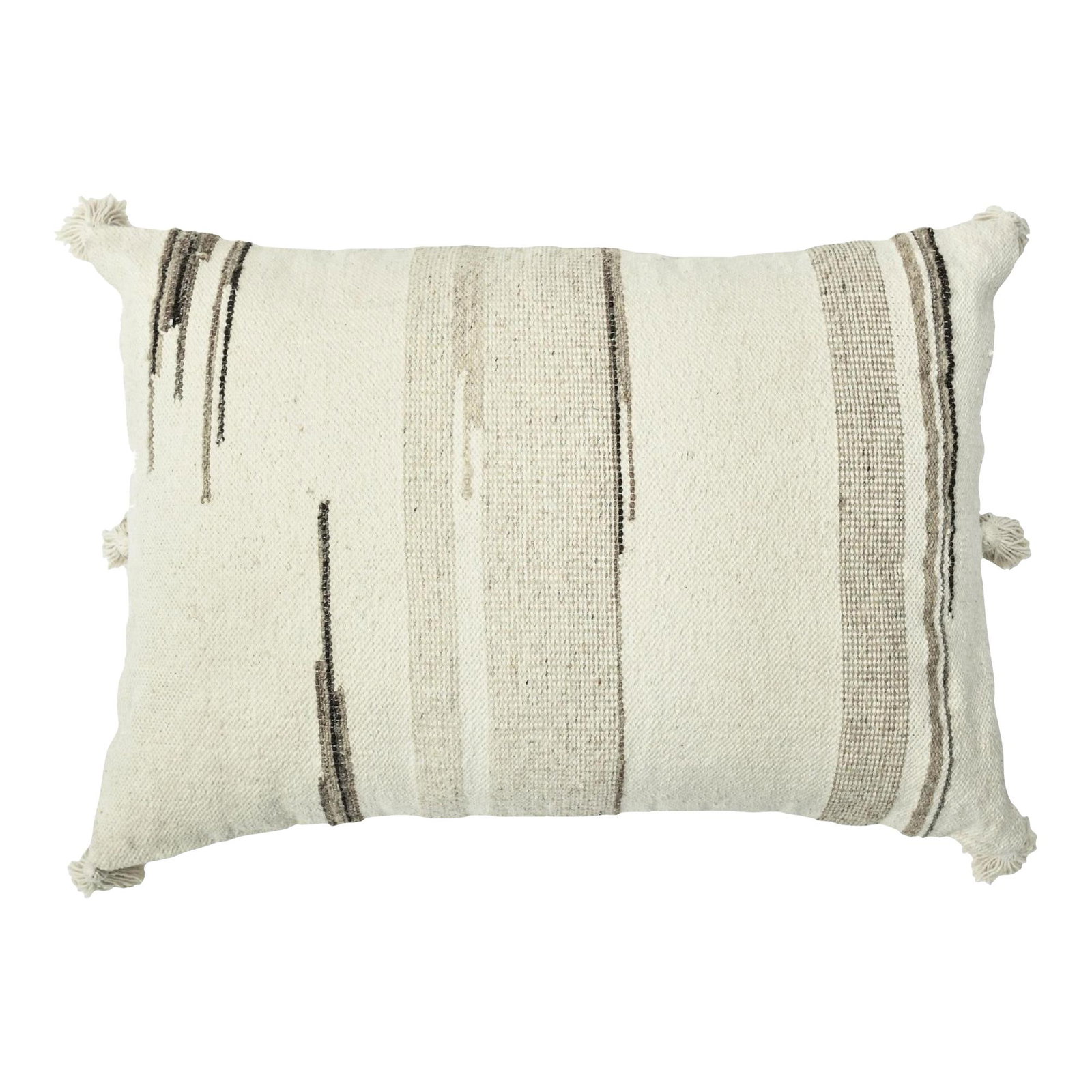 Beige Modern Boho Wool and Cotton Handmade Pillow 16 x 24 (1 of 2)