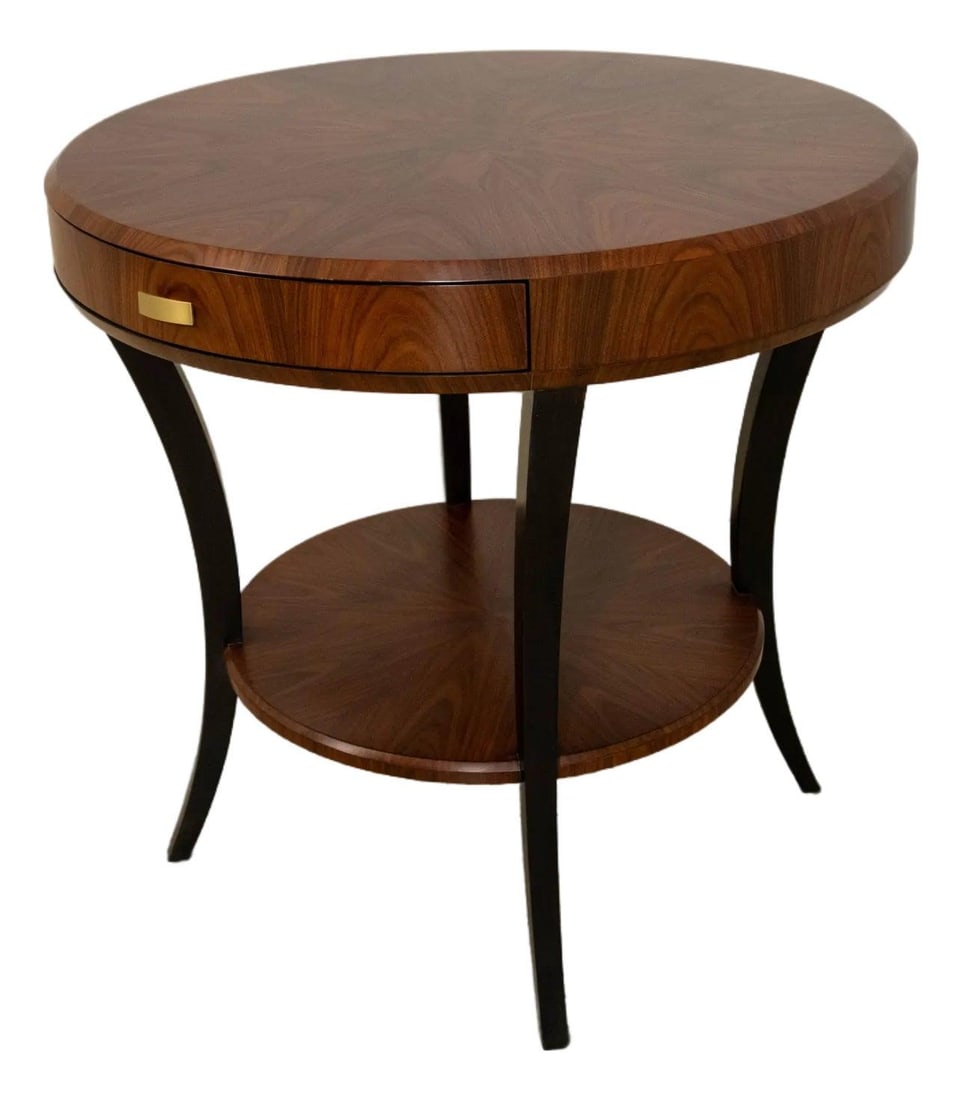 Jonathan Charles Art Deco 2 Tier Round Side Table with Drawers: Jonathan Charles Art Deco 2 Tier Round Side Table with Drawers This exquisite Art Deco-inspired round side table by Jonathan Charles showcases a sophisticated design with two tiers and two drawers, of
