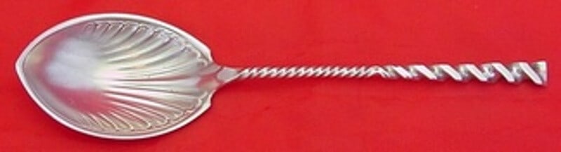 Whiting Square Twist #5 Sterling Silver Preserve Spoon 7 7/8 Inch: Whiting Square Twist #5 Sterling Silver Preserve Spoon 7 7/8 Inch This exquisite serving spoon features the Square Twist #5 pattern by Whiting, crafted from high-quality sterling silver. Measuring 7 7
