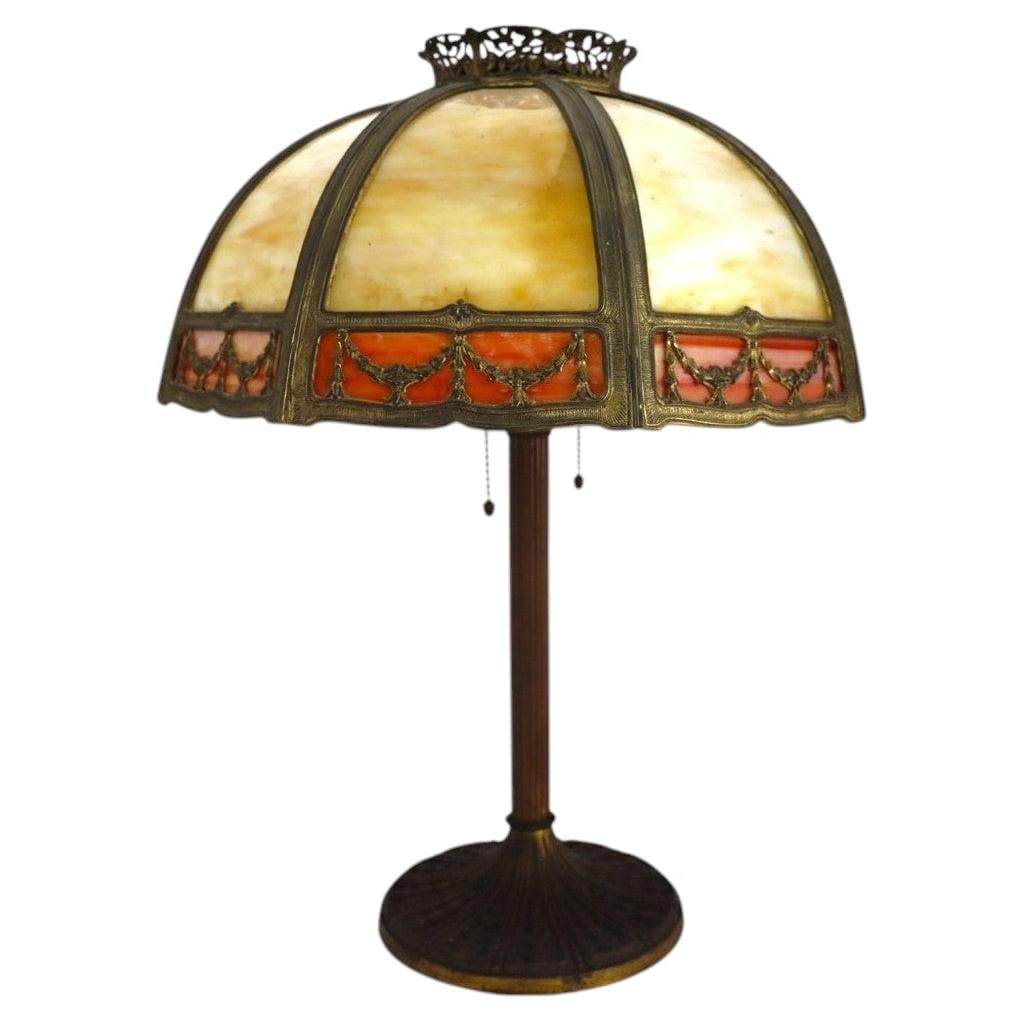 Arts and Crafts Slag Glass Table Lamp 8-Panel Bradley & Hubbard Style (1 of 12)