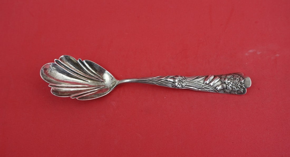 Sterling Silver Preserve Spoon Flora Pattern Carnation Motif by Shiebler 7 Inch (1 of 2)