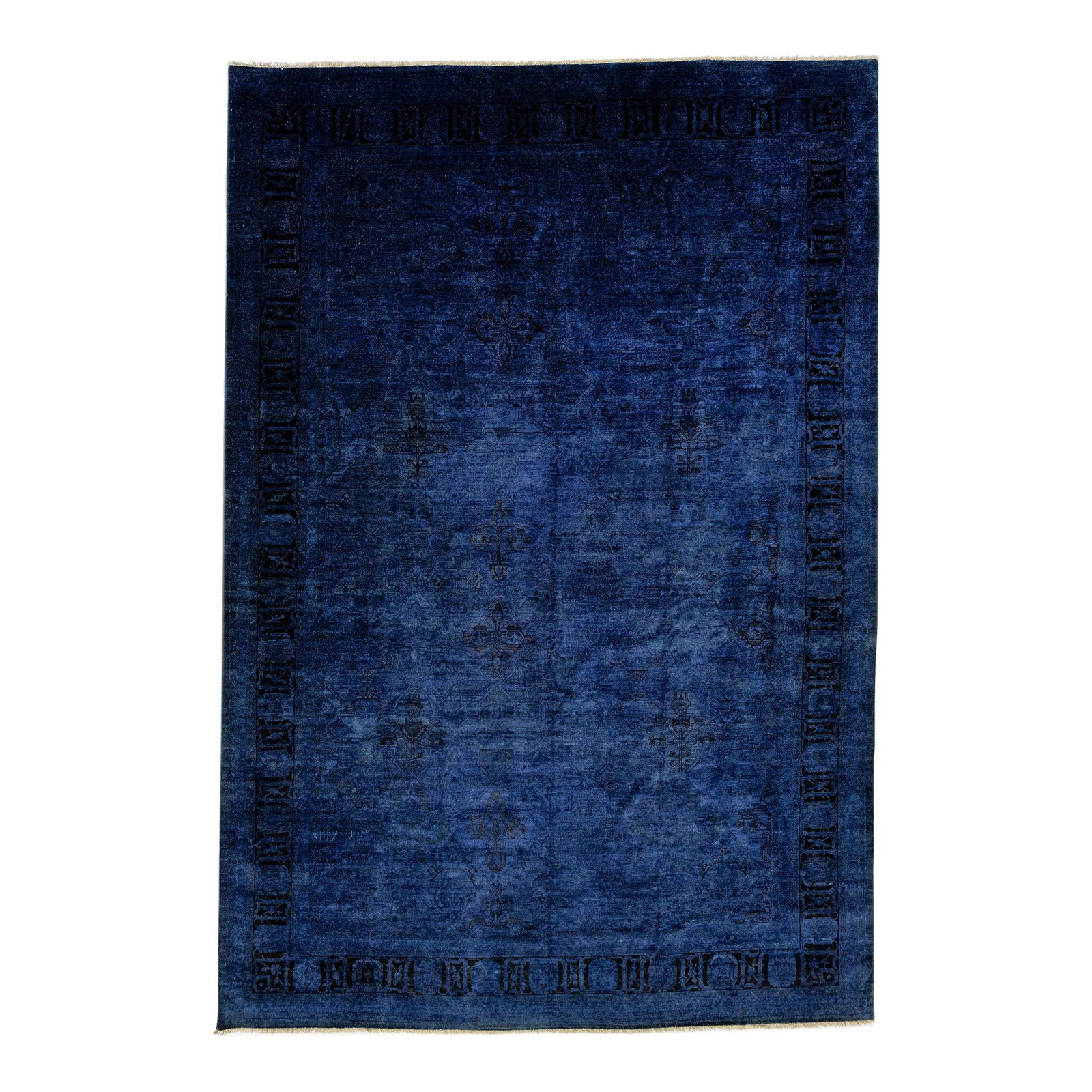 Oversize Transitional Handmade Wool Rug 11'9 x 17'3 Blue Floral: Oversize Transitional Handmade Wool Rug 11'9 x 17'3 Blue Floral This stunning Transitional style handmade wool rug features a rich navy blue background adorned with a captivating floral pattern. With 