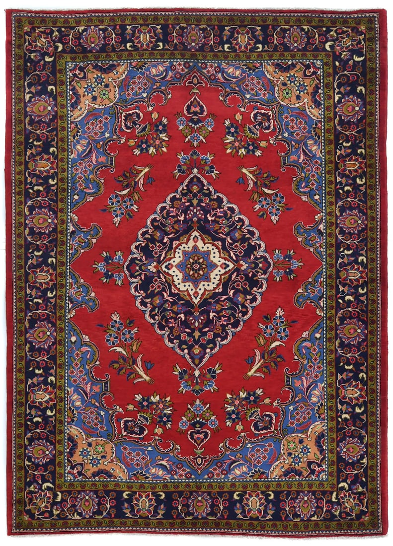 Handmade Vintage Oriental Wool Rug 7' x 10' Floral Design: Handmade Vintage Oriental Wool Rug 7' x 10' Floral Design Enhance your living space with this stunning large handmade vintage Oriental wool rug, measuring 6'10" x 9'7". The rug features a classic flor