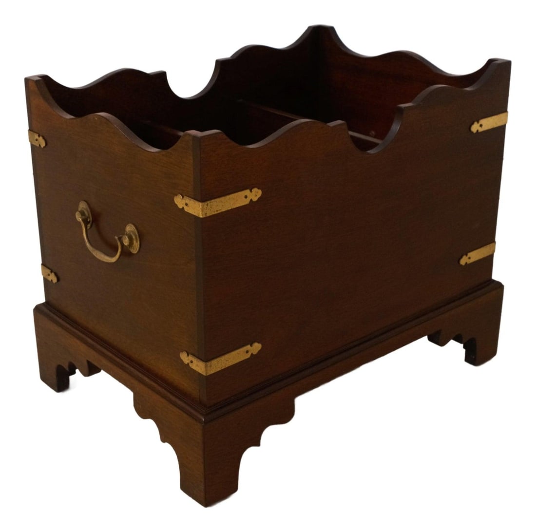 Chippendale Mahogany Magazine Rack with Brass Hardware: Chippendale Mahogany Magazine Rack with Brass Hardware This exquisite Chippendale Mahogany Magazine Rack showcases a timeless design inspired by the 18th century. Crafted from high-quality mahogany, i