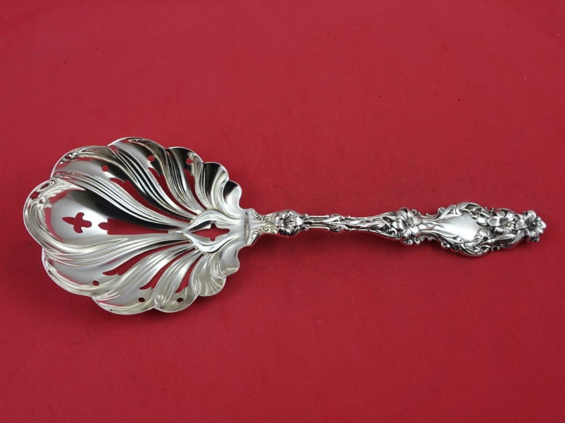 Whiting Lily Sterling Silver Serving Spoon 9 1/4 Inch Antique (1 of 3)