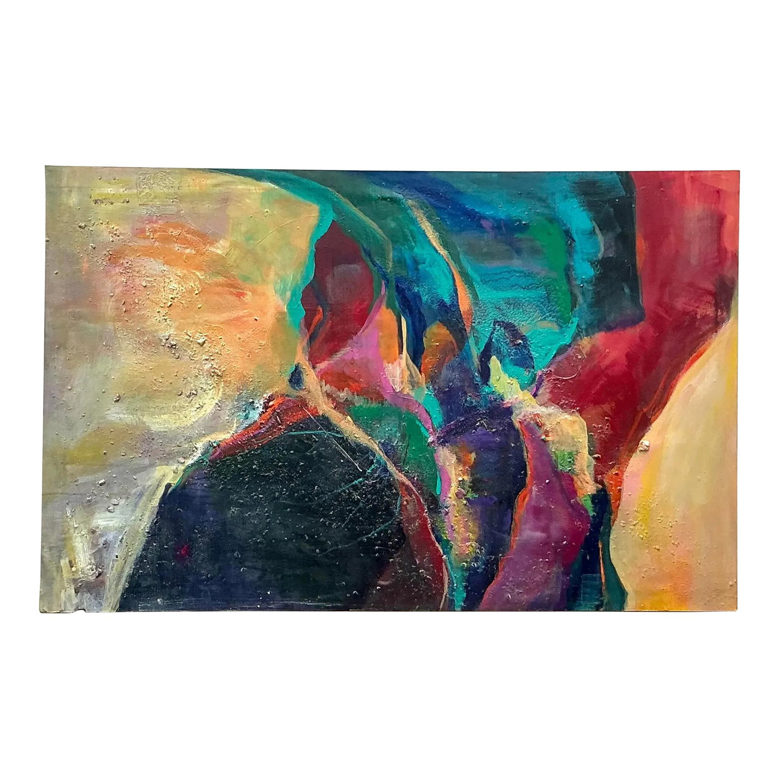 Vintage Boho Original Abstract Oil Painting 72" x 46" Canvas: Vintage Boho Original Abstract Oil Painting 72" x 46" Canvas Elevate your living space with this Vintage Boho Original Abstract Oil Painting on Canvas, a stunning piece that embodies the spirit of boh