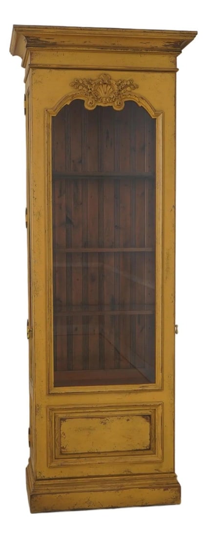Habersham yellow distressed wood tall display cabinet (1 of 10)