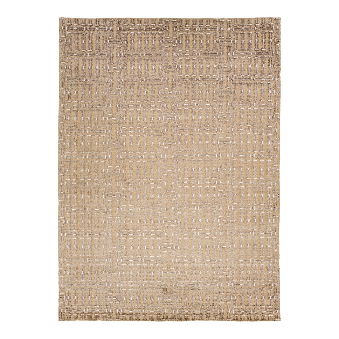 9'11 x 13'7 Soumak Handmade Tan Wool Jute Rug with Geometric Pattern: 9'11 x 13'7 Soumak Handmade Tan Wool Jute Rug with Geometric Pattern This contemporary Soumak rug is hand-knotted with a tan field and features beige accents in an all-over geometric pattern. Crafted 