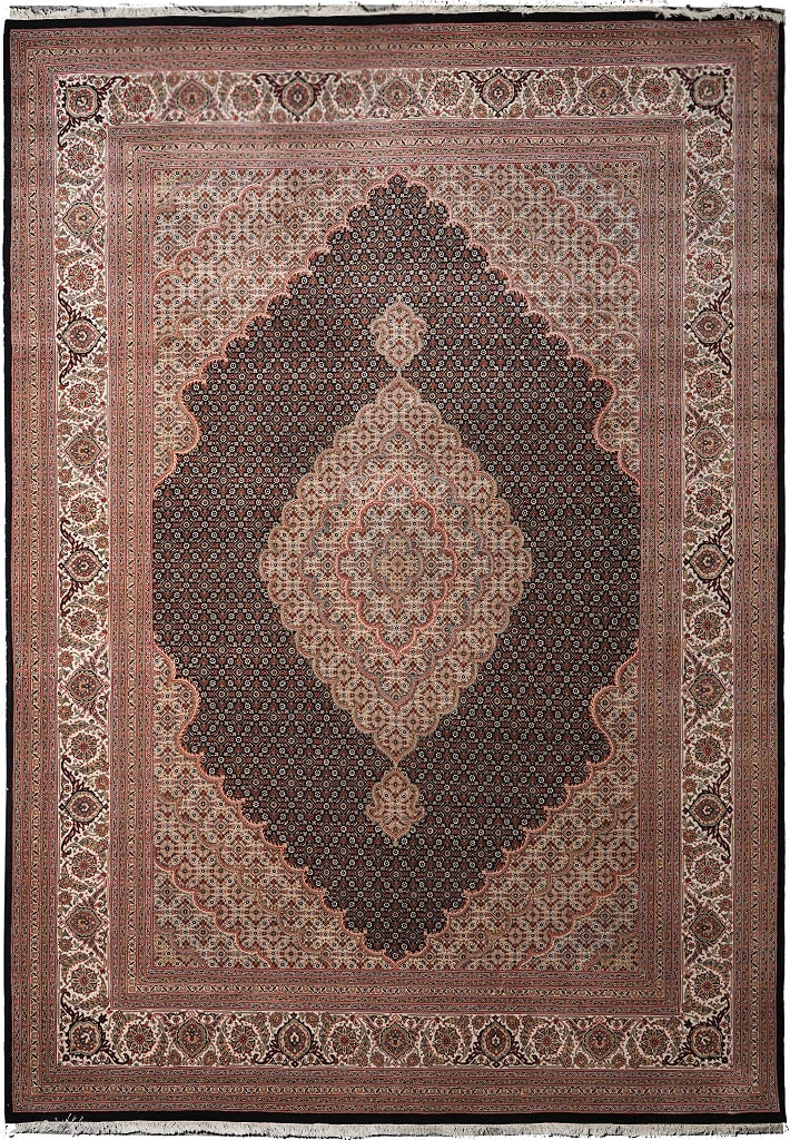 Mahi Tabriz Hand-Knotted Wool Silk Area Rug 116 x 158 Inch: Mahi Tabriz Hand-Knotted Wool Silk Area Rug 116 x 158 Inch Free continental US Shipping This hand-knotted Mahi Tabriz carpet features a classic Persian-inspired design, showcasing a diamond-shaped med