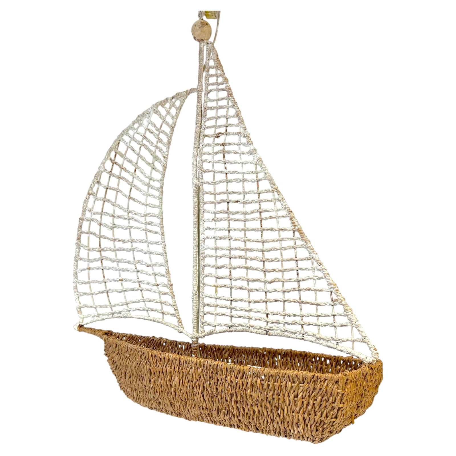 Polychromed Sailboat Chandelier in Rattan Reed and Willow (1 of 16)