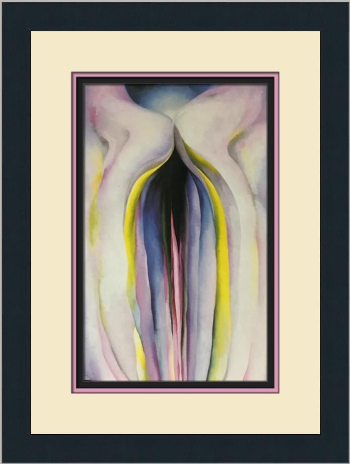 Georgia O'Keeffe Grey Line Abstract Print Custom Framed 16x14: Georgia O'Keeffe Grey Line Abstract Print Custom Framed 16x14 This exceptional custom framed print features Georgia O'Keeffe's artwork titled "Grey Line with Black Blue and Yellow." The print showcase