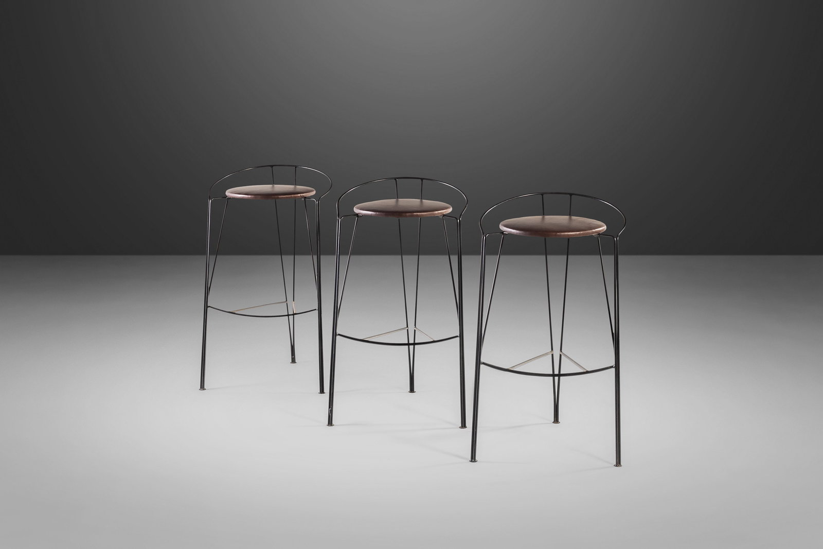 Set of 3 Pascal Mourgue Silver Moon Bar Stools with Mocha Leather (1 of 10)