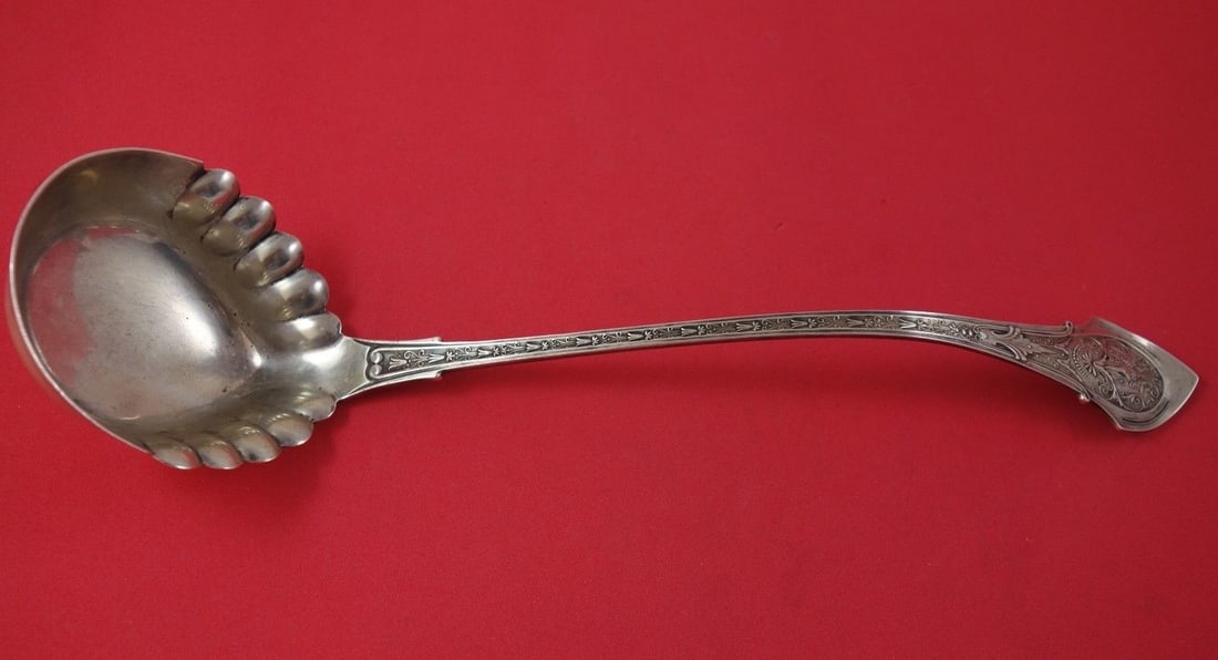 Wood & Hughes Angelo Sterling Silver Soup Ladle 12 1/4" Fluted Edge (1 of 1)