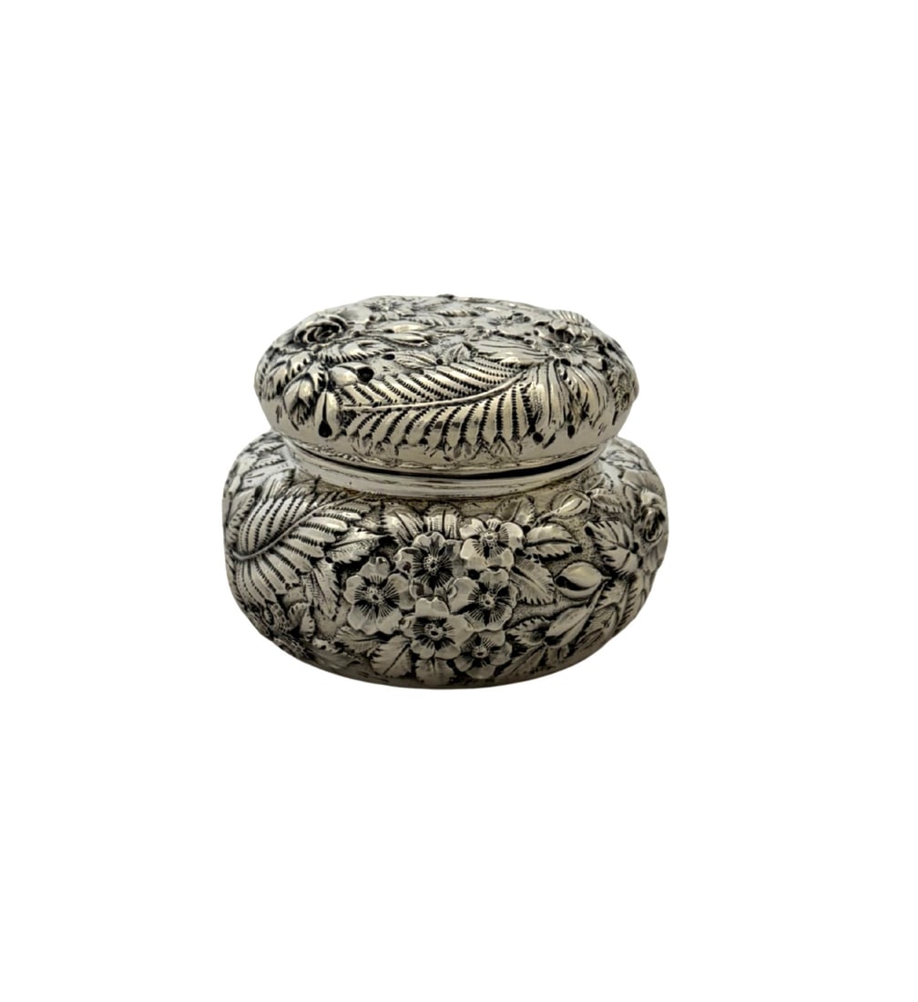 S Kirk Son Sterling Silver Repousse Besumim Spice Box: S Kirk Son Sterling Silver Repousse Besumim Spice Box This antique S. Kirk & Son besumim holder, crafted in the United States between 1925 and 1932, is made from .925 sterling silver. The handmade