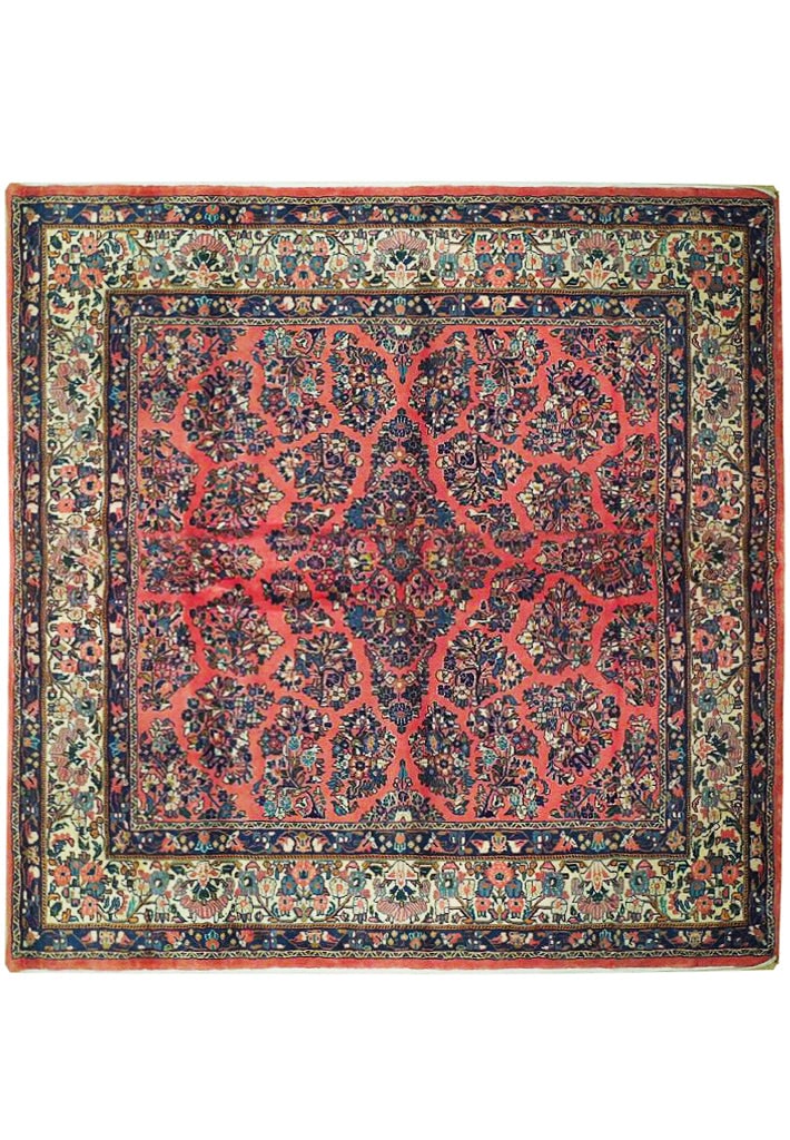 Persian Sarouk Rug 82 x 90 in Dark Salmon Handmade Wool Iran: Persian Sarouk Rug 82 x 90 in Dark Salmon Handmade Wool Iran Free continental US Shipping Discover the exquisite 6' 10" x 7' 6" Dark Salmon Fine Persian Sarouk Rug, a stunning representation of