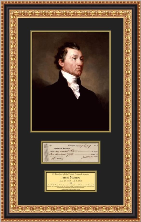 James Monroe Framed Display With Reproduction Signed Check and Portrait (1 of 4)