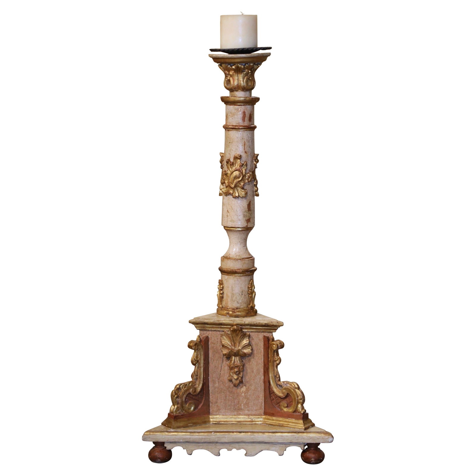 Italian Neoclassical Giltwood Polychrome Floor Torchere 72 Inch (1 of 7)