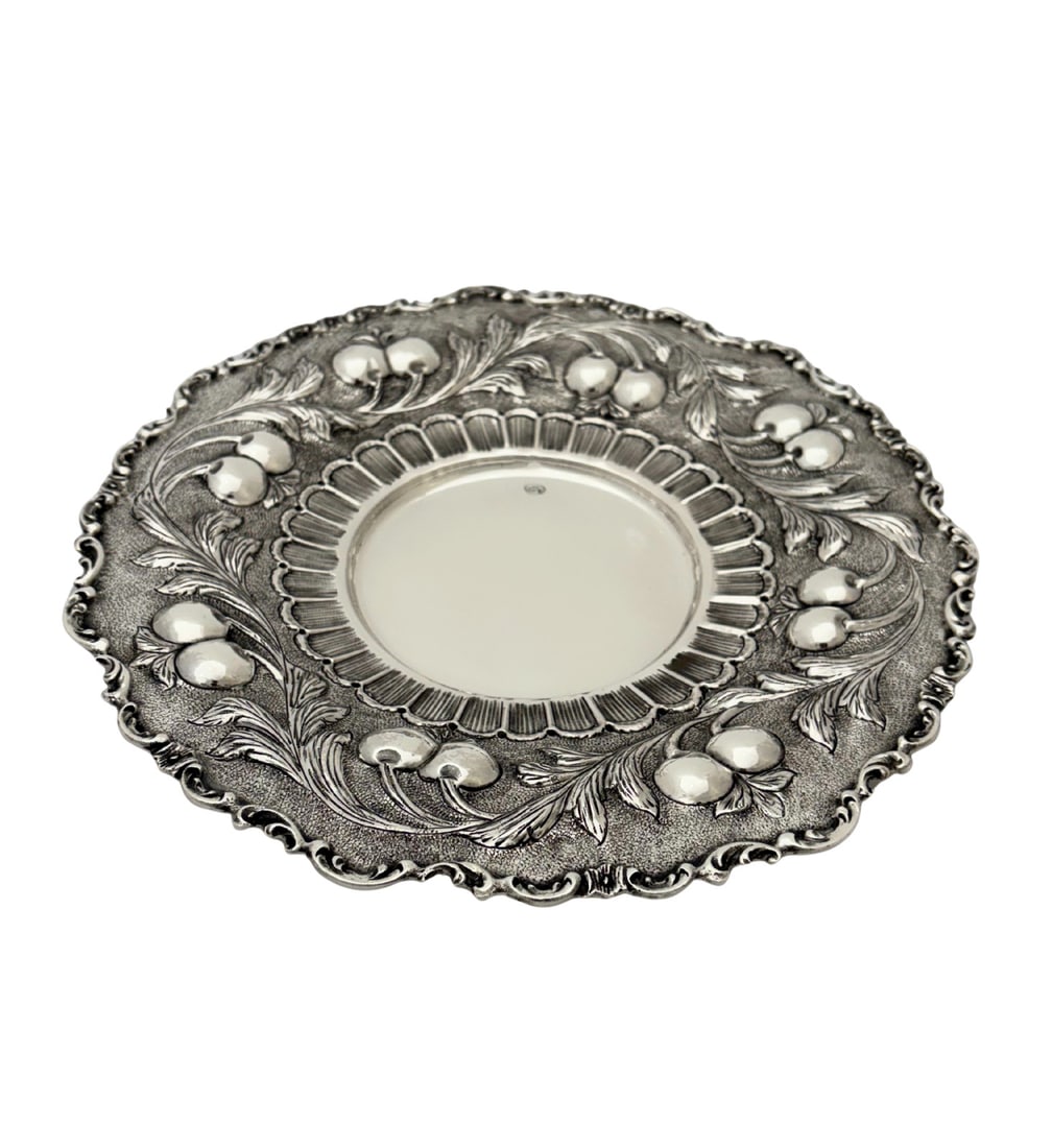 925 Sterling Silver Tray Hand Chased Cherry Leaf Ornate Matte Finish (1 of 2)