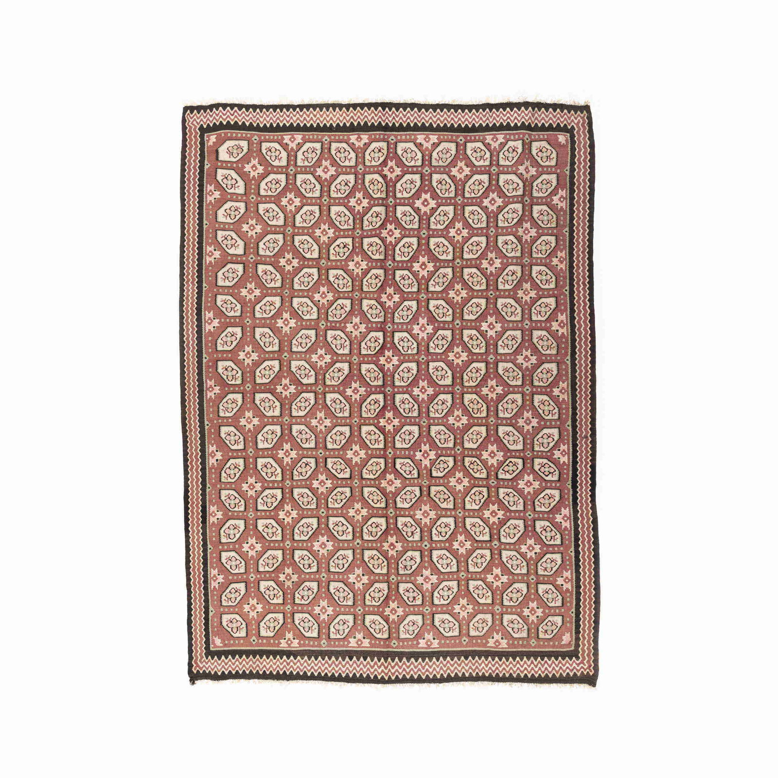 Authentic Gocmen Handmade Wool Kilim Rug 90.9 x 122.8 Inches: Authentic Gocmen Handmade Wool Kilim Rug 90.9 x 122.8 Inches Discover the beauty of this Authentic Handmade Gocmen Wool On Wool Kilim, meticulously crafted for durability and charm. This flat woven pi