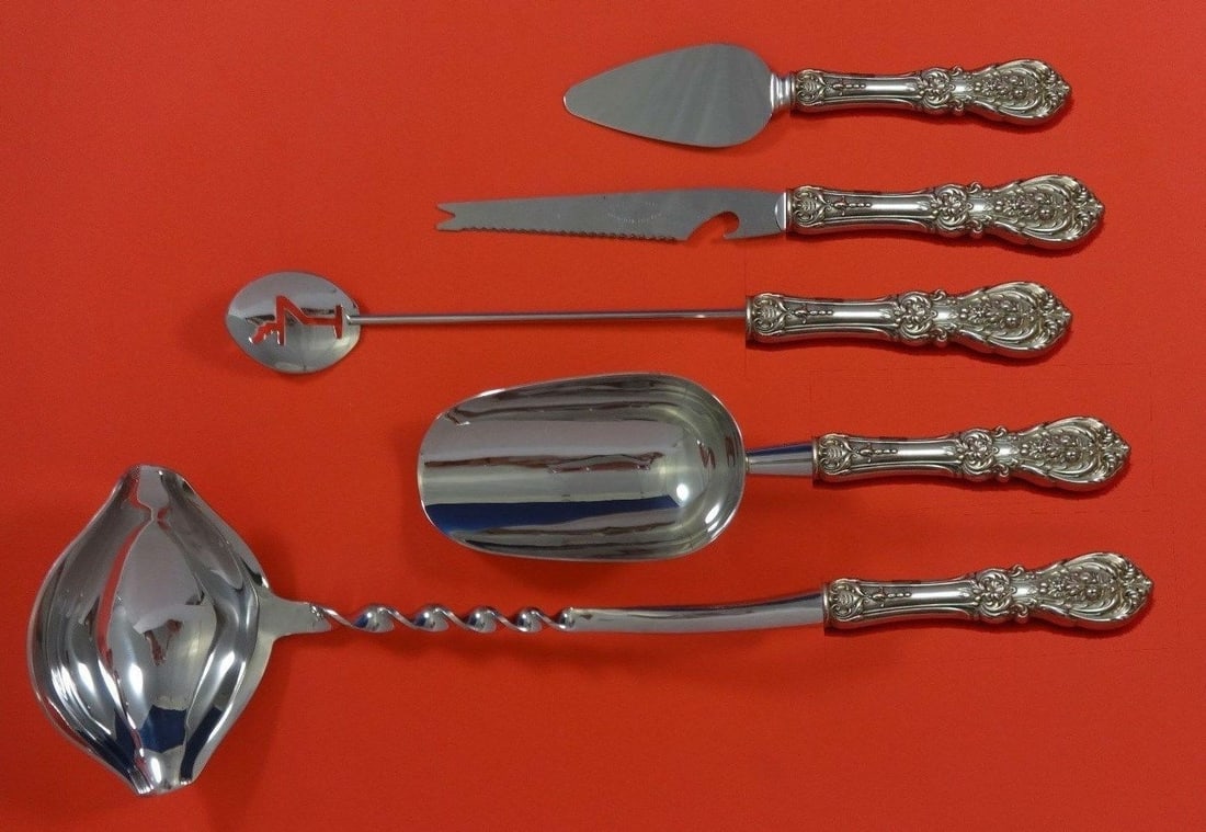Reed & Barton Francis I Sterling Silver 5pc Cocktail Bar Set: Reed & Barton Francis I Sterling Silver 5pc Cocktail Bar Set Elevate your cocktail parties with this exquisite 5-piece cocktail party bar serving set from Reed & Barton, crafted in sterling silver. Th