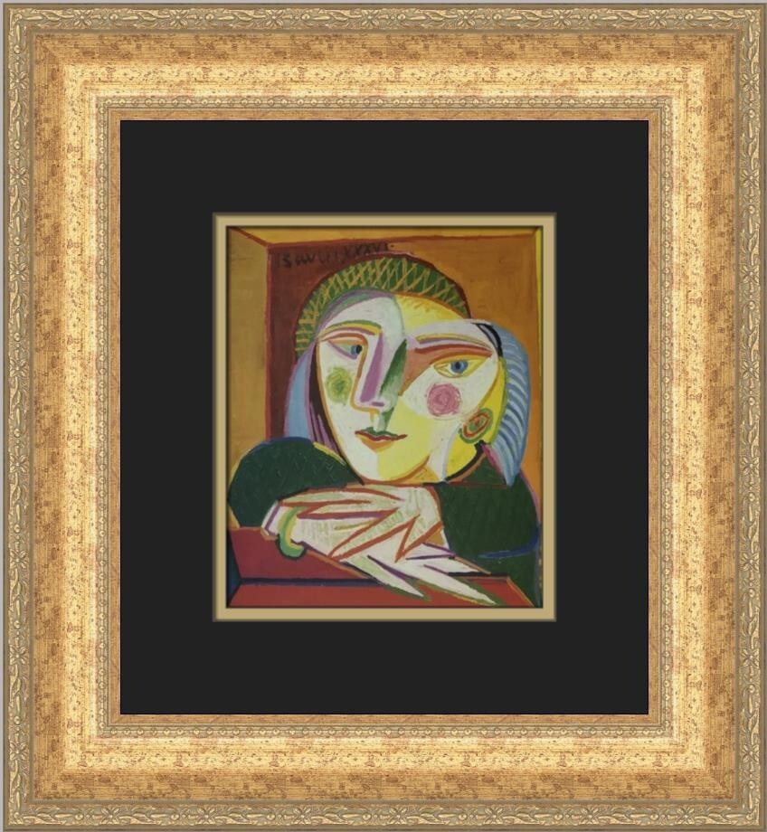 Pablo Picasso Portrait of Marie-Therese Custom Framed Print 17x15: Pablo Picasso Portrait of Marie-Therese Custom Framed Print 17x15 Presenting a stunning custom framed print of Pablo Picasso's "Portrait of Marie-Therese at a Window," a captivating piece that exempli