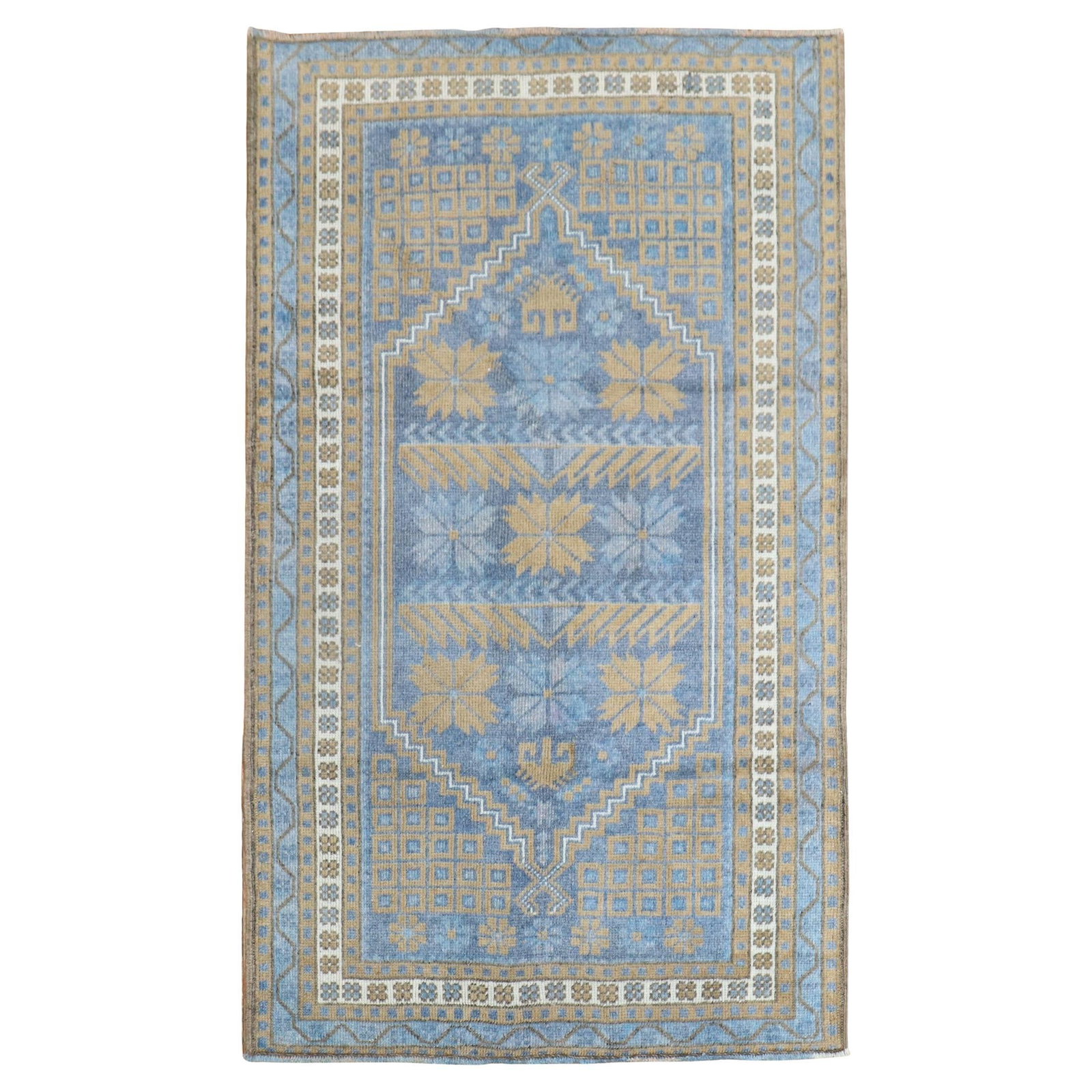 Zabihi Collection Hand-Knotted Turkish Anatolian Tribal Rug 32 x 62 inches: Zabihi Collection Hand-Knotted Turkish Anatolian Tribal Rug 32 x 62 inches This exquisite 1940s Turkish Anatolian small tribal rug showcases traditional craftsmanship with its hand-knotted wool constr
