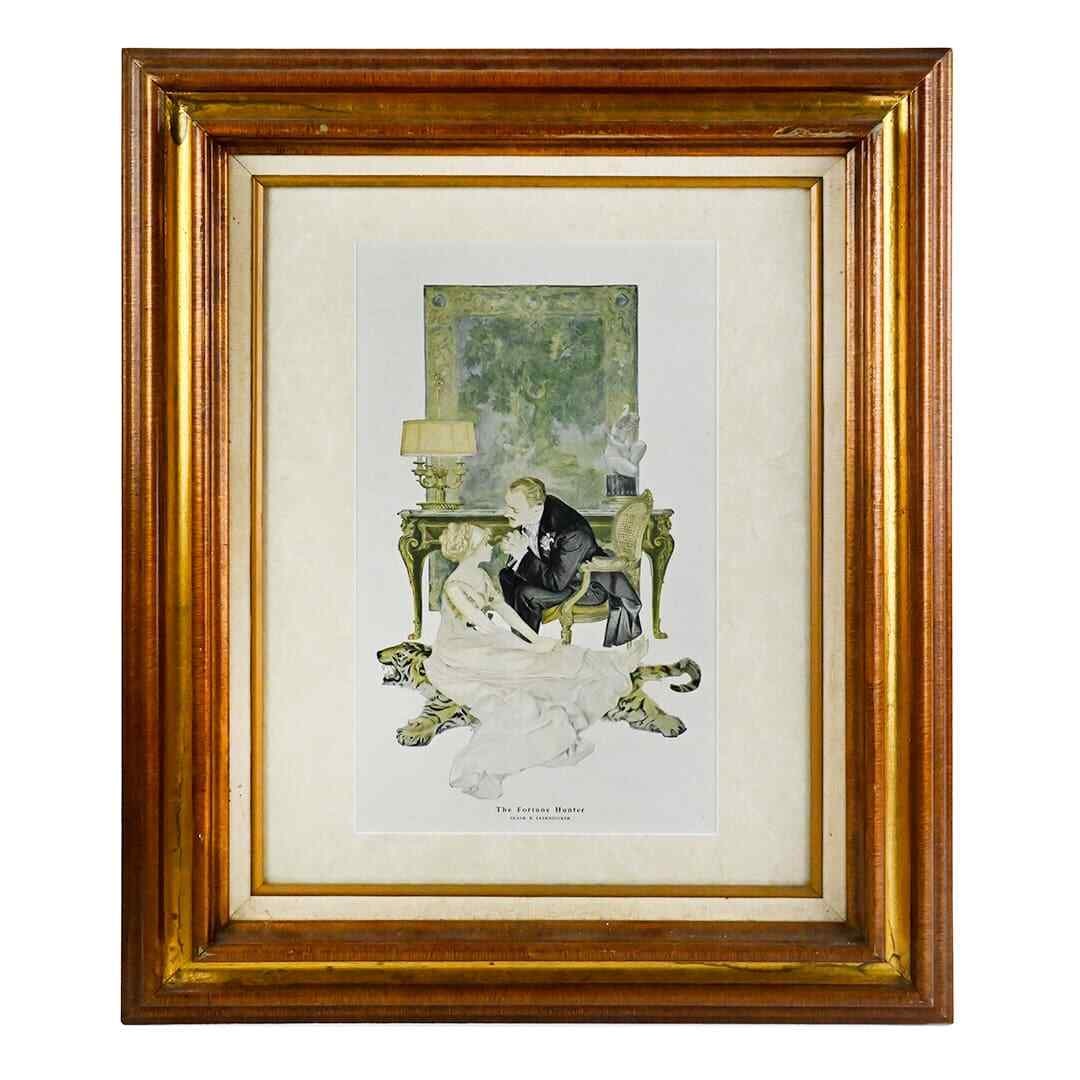 Framed Art Nouveau Print Frank Leyendecker The Fortune Hunter 24 x 20: Framed Art Nouveau Print Frank Leyendecker The Fortune Hunter 24 x 20 This is an original antique framed print titled "The Fortune Hunter" by Frank X. Leyendecker, from the rare 1914 portfolio "Americ