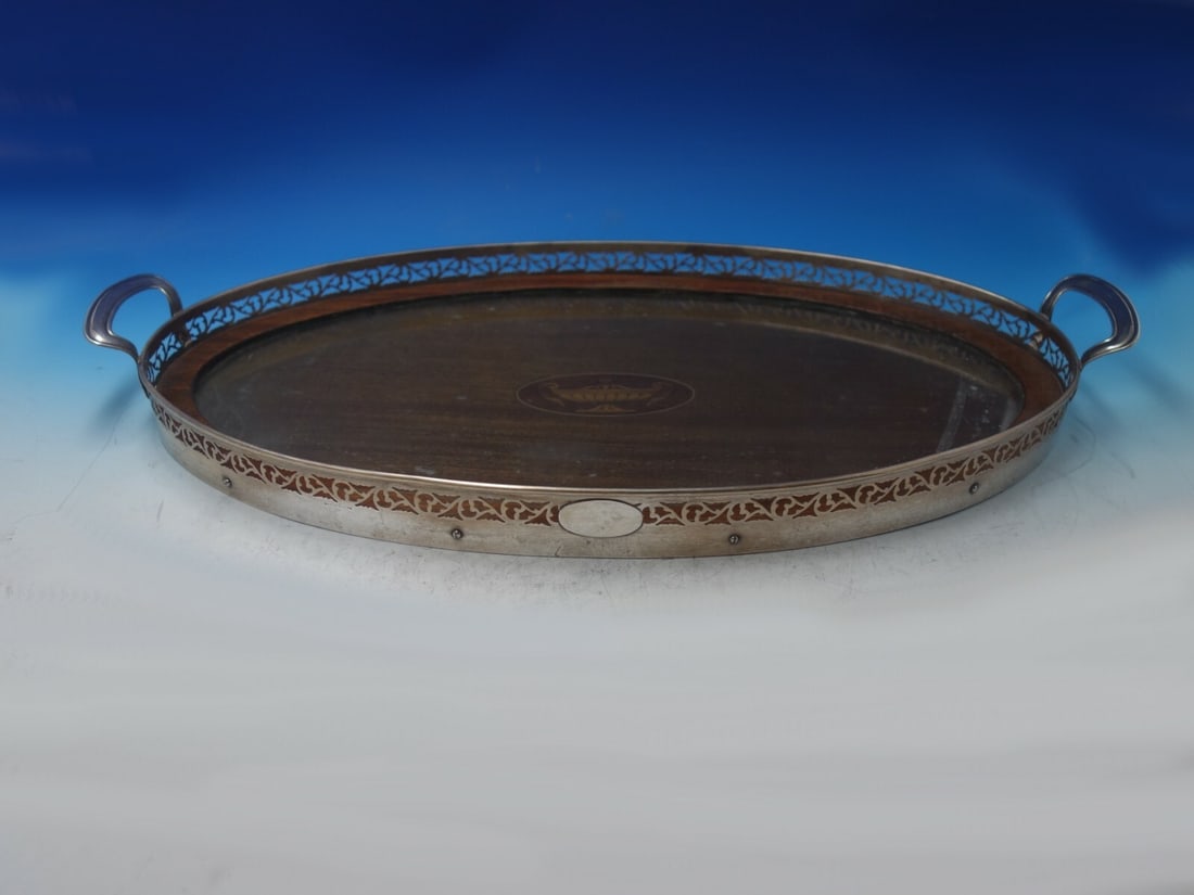 Roden sterling silver wood glass gallery tray 25" x 14" (1 of 9)