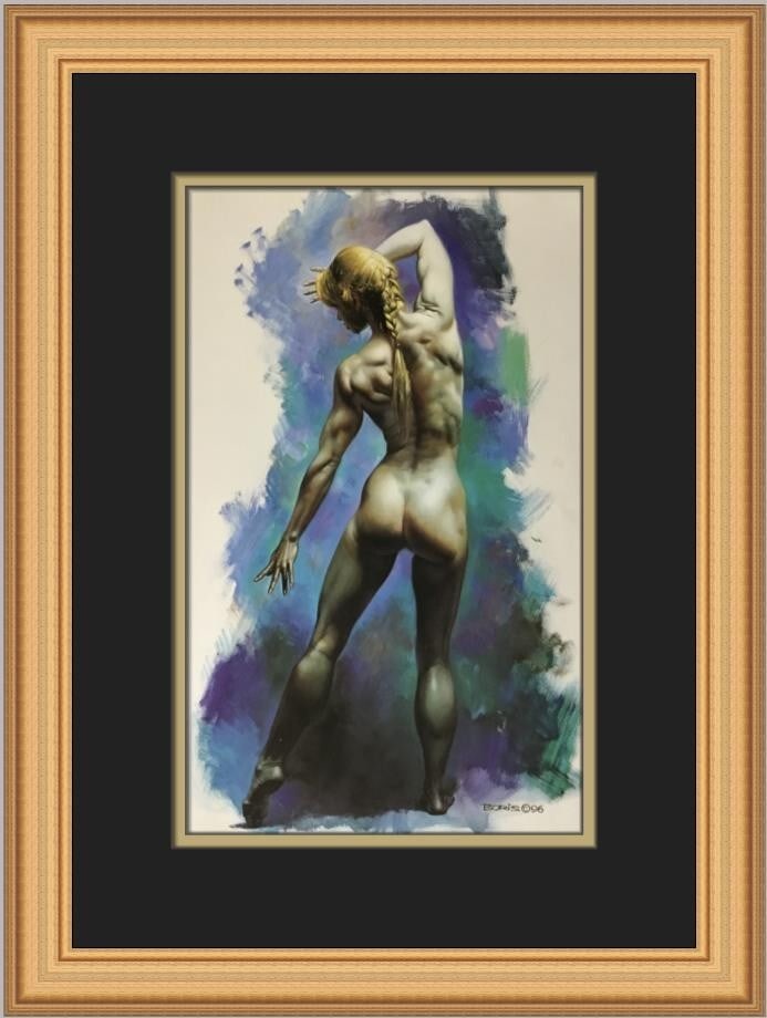 Boris Vallejo Hindsight Custom Framed Fantasy Art Print 1995: Boris Vallejo Hindsight Custom Framed Fantasy Art Print 1995 This stunning custom framed print titled 'Hindsight' features the captivating artwork of renowned artist Boris Vallejo, known for his contr