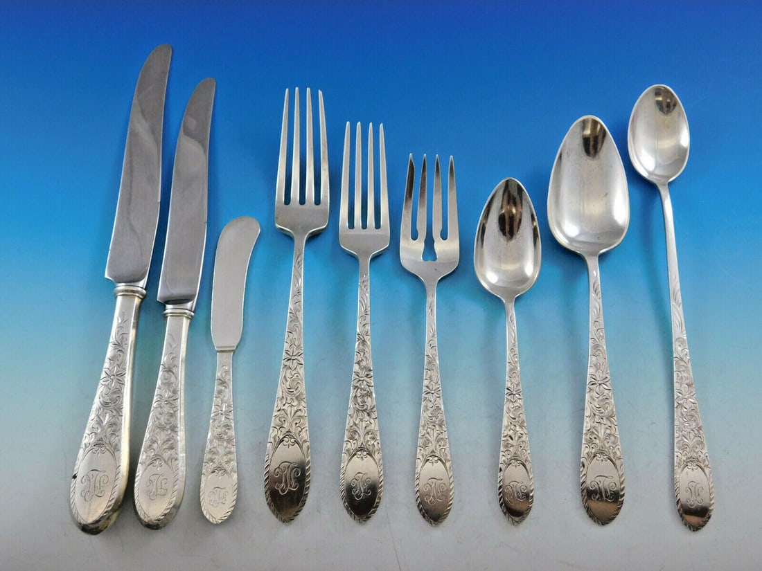 36 Piece Gorham Colonial Engraved Sterling Silver Flatware Service (1 of 6)