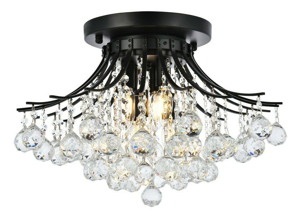 Toureg 6 Light Black Crystal Flush Mount Chandelier 19 inch: Toureg 6 Light Black Crystal Flush Mount Chandelier 19 inch This modern semi flush mount chandelier features a striking combination of black and clear finishes with Royal Cut crystal accents. Designed