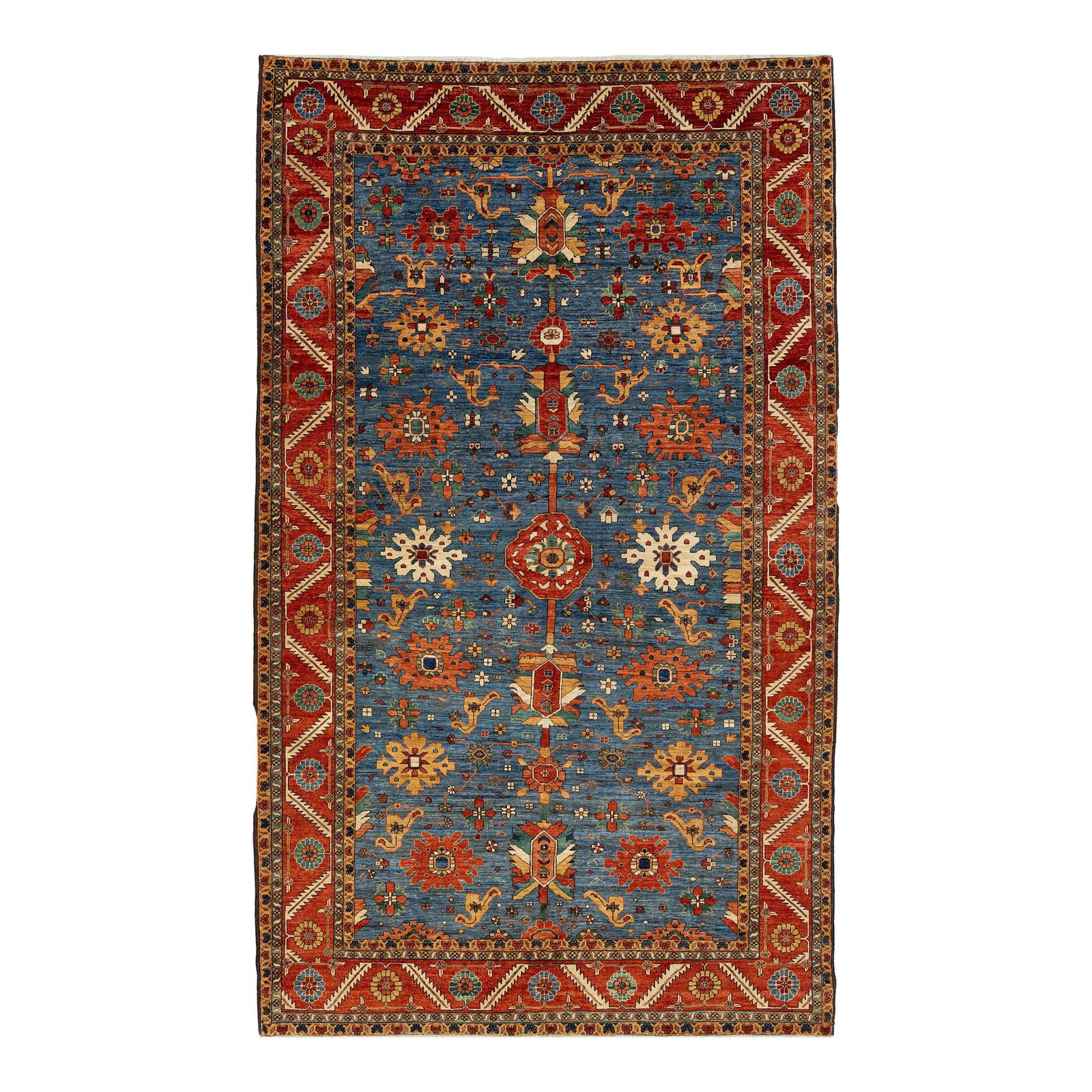 8'3 x 13'10 Blue Wool Rug Contemporary Serapi Floral Design: 8'3 x 13'10 Blue Wool Rug Contemporary Serapi Floral Design Elevate your space with this stunning 8'3" x 13'10" wool rug, featuring a contemporary Serapi-inspired design. The rug showcases a rich blue