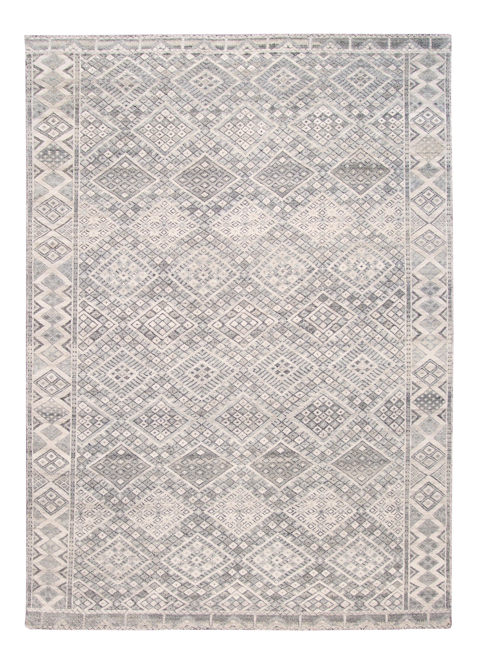 Contemporary Hand-Knotted Gray Wool Rug 10'6 x 13'8 Geometric Design (1 of 10)