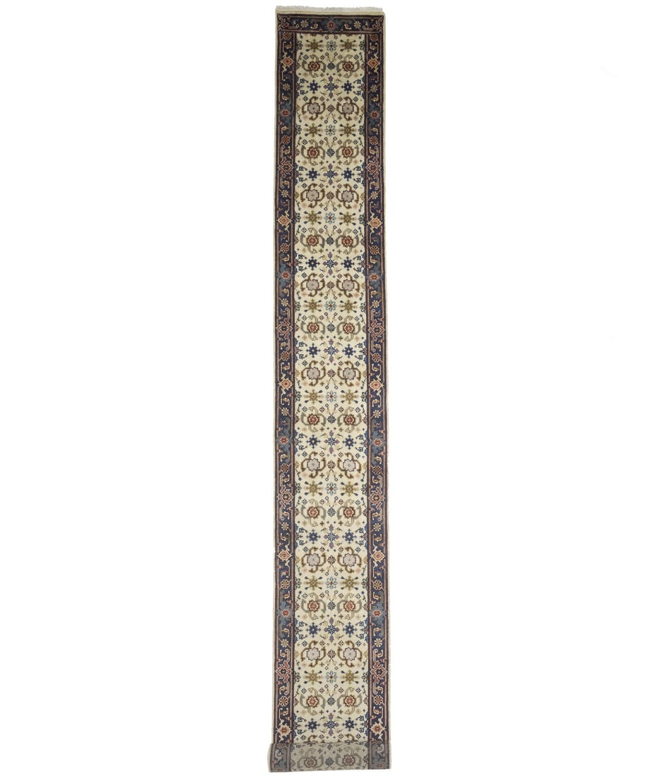 Hand-Knotted Wool Runner Rug 2'6 x 23'4 Floral Chobi Design: Hand-Knotted Wool Runner Rug 2'6 x 23'4 Floral Chobi Design Enhance your living space with this exquisite Oversized Chobi Oriental Runner Rug, featuring a vibrant allover floral design. Hand-knotted f