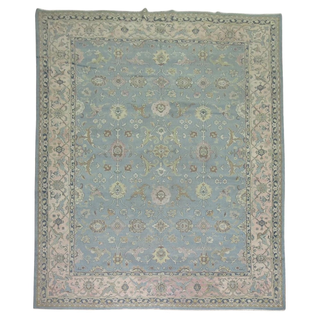 Early 20th Century Indian Agra Wool Rug with Pink Border 9'6" x 13'6" (1 of 9)