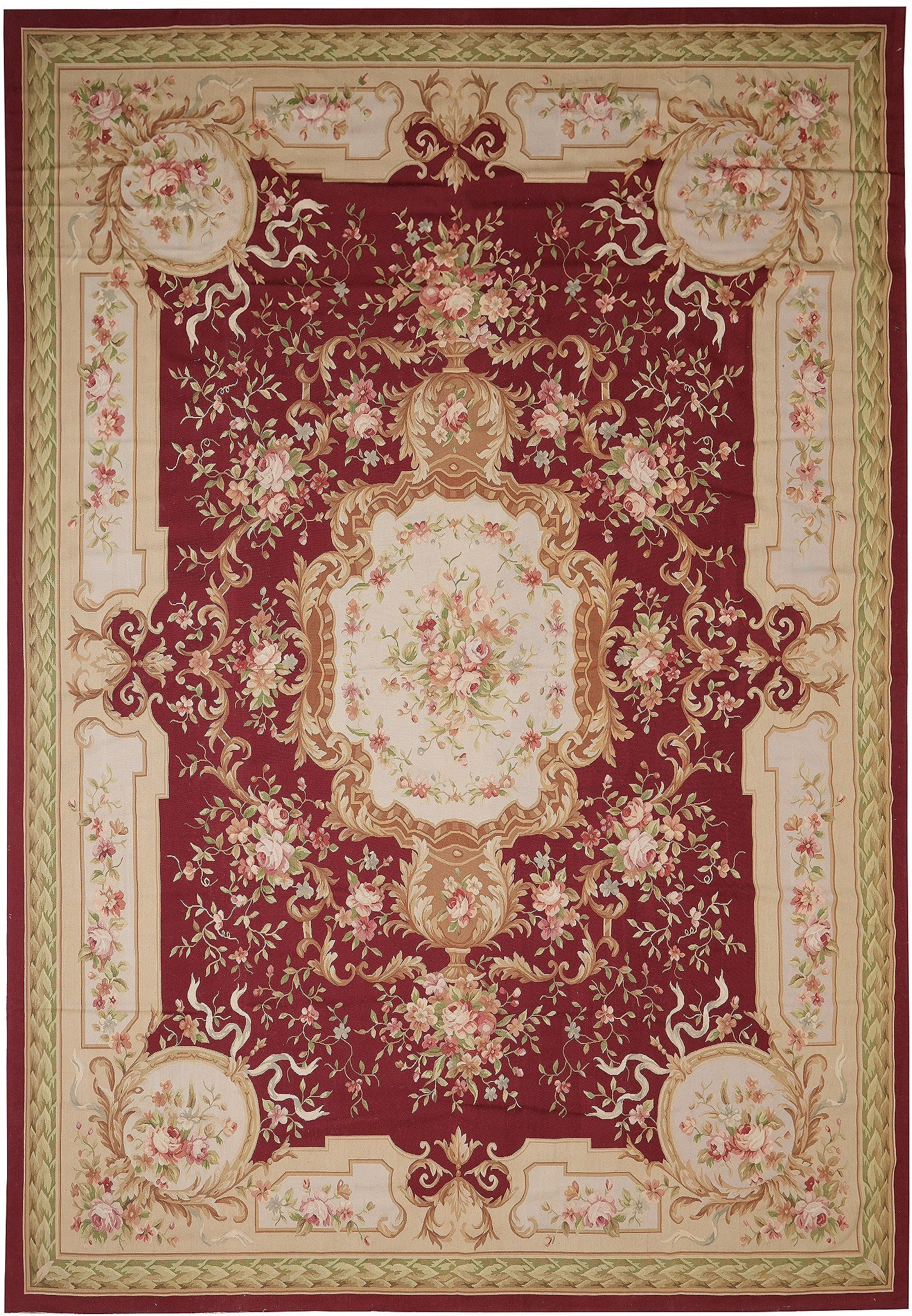 10 x 14 French Aubusson Flat Weave Wool Rug Floral Medallion (1 of 12)