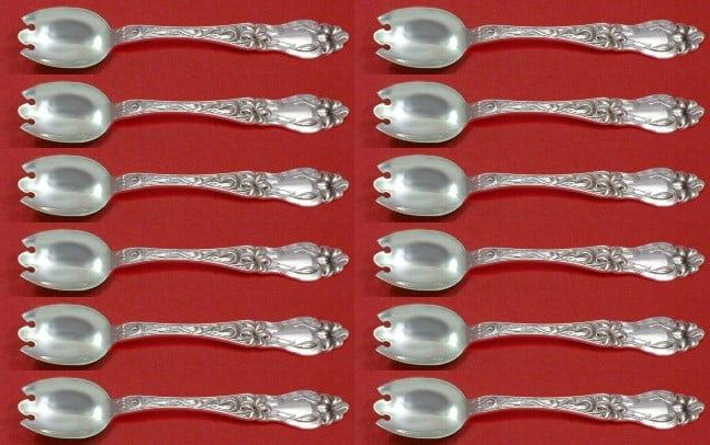 Frank Whiting Lily Sterling Silver Dessert Fork Set 12 pc 6 inches (1 of 4)