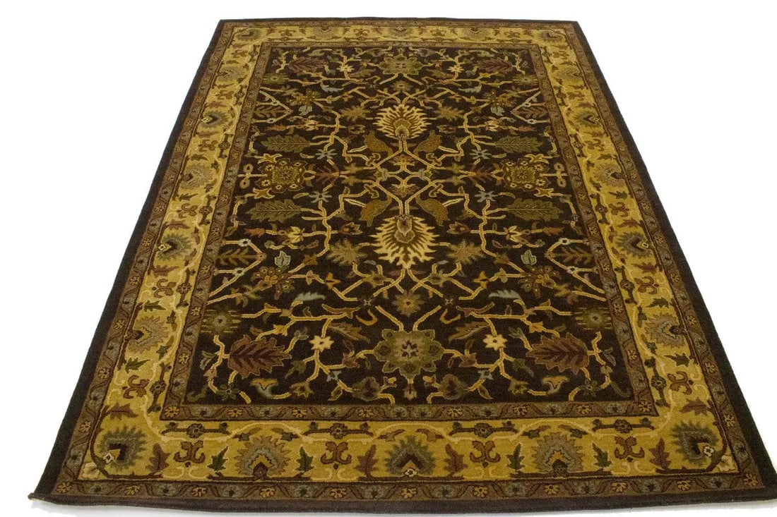 Large Wool Area Rug Modern Floral Pattern Hand-Tufted 8'1 x 11'0: Large Wool Area Rug Modern Floral Pattern Hand-Tufted 8'1 x 11'0 This hand-tufted Oriental area rug features a modern floral design in shades of dark brown, cream, beige, light olive, and burgundy. Ma