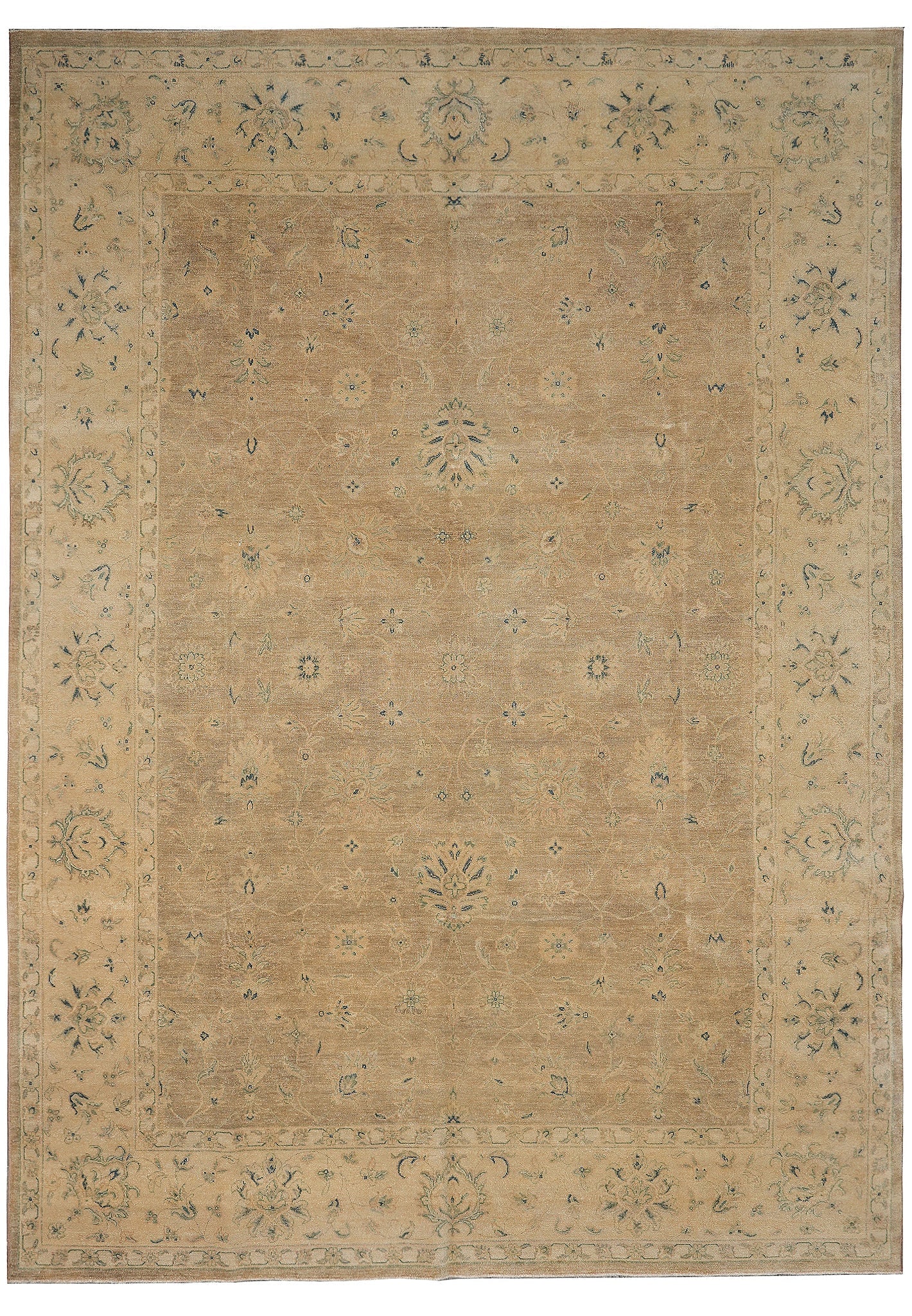 Chobi Peshawar Hand-Knotted Wool Rug 8.8 x 12 Zigler Pattern Brown Gold: Chobi Peshawar Hand-Knotted Wool Rug 8.8 x 12 Zigler Pattern Brown Gold Free continental US Shipping This Chobi Peshawar area rug from Pakistan features an earthy brown and gold color palette with a