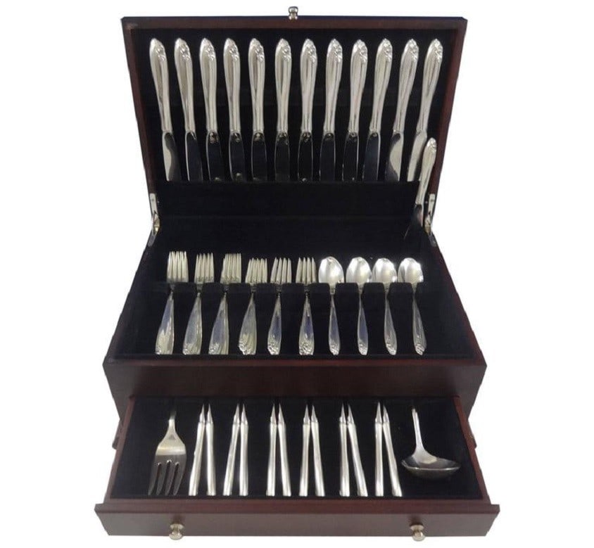 Wallace Debutante Sterling Silver Flatware Set 63 Pieces for 12: Wallace Debutante Sterling Silver Flatware Set 63 Pieces for 12 Introducing the Debutante Sterling Silver Flatware Set by Wallace, featuring a timeless design that enhances any dining experience. This